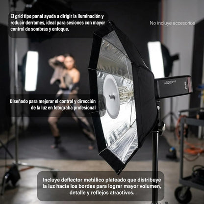 GODOX AD-S7 Softbox Octagonal 48cm Tipo Paraguas para Flash Godox, Difusor de Luz con Grid Panal, Deflector Aluminio, Caja de Luz para Fotografia, Beauty Dish Plegable con Bolsa