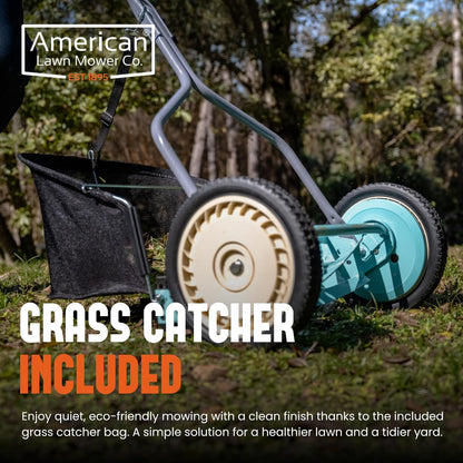 American Lawn Mower Company 1304-14GC Cortacésped con Carrete de Empuje de 5 Cuchillas de 14 Pulgadas con recogedor de zacate, Menta