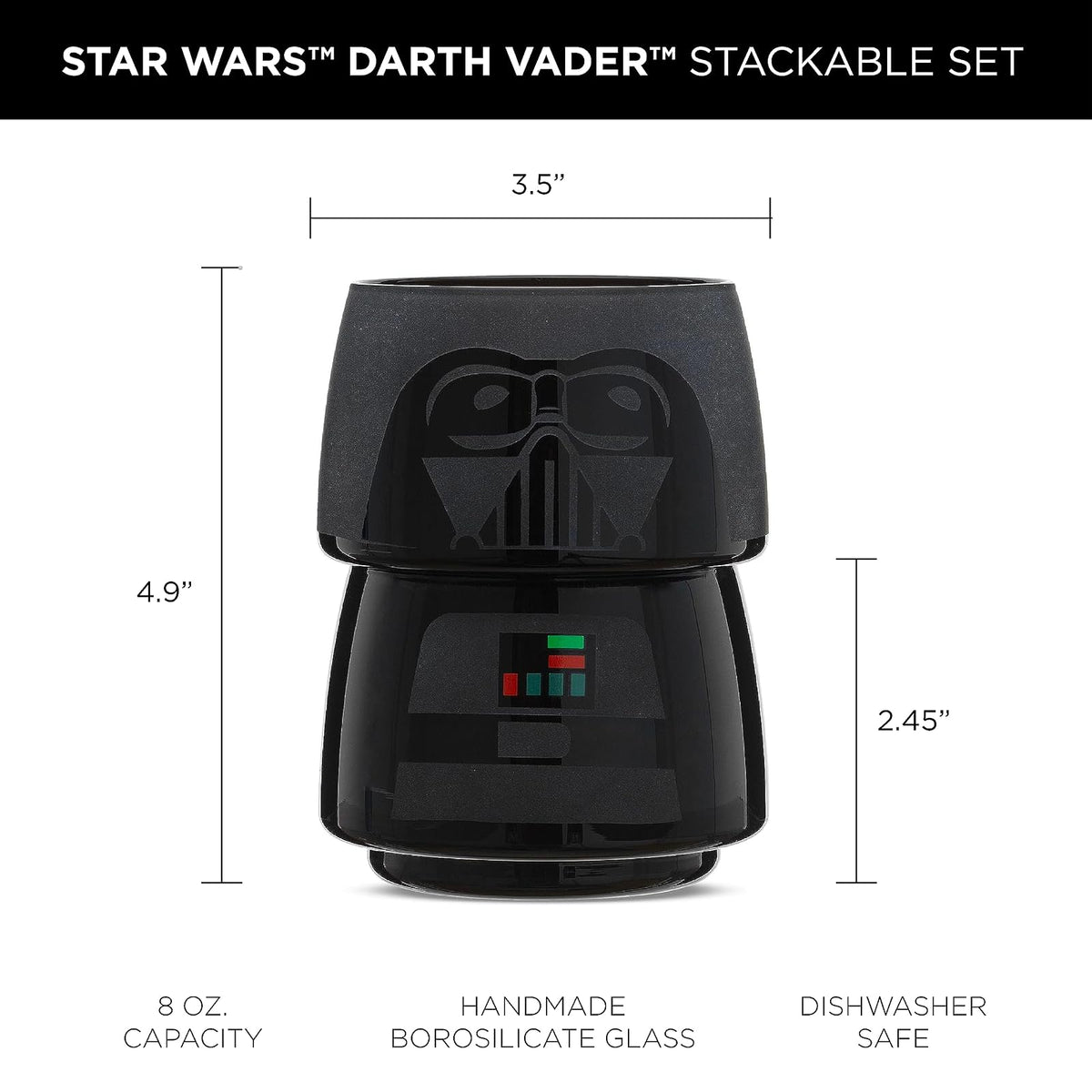 JoyJolt - Juego de 2 vasos apilables de Star Wars de 8 onzas Darth Vader con cabeza y cuerpo, divertidos juegos de vasos de cocina o bar para el hogar, regalo de Star Wars