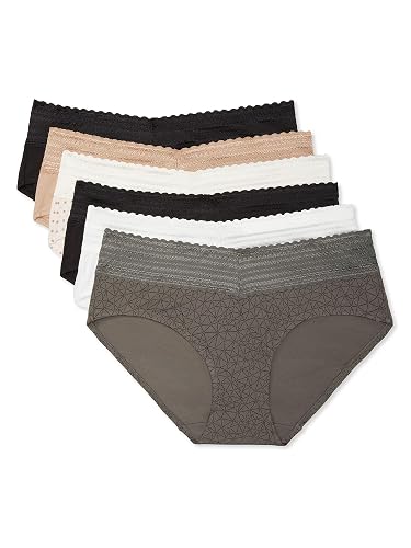 Warner'S Blissful Benefits - Cintura cómoda sin excavaciones con Encaje de algodón Hipster, Paquete de 6 Ru2266w