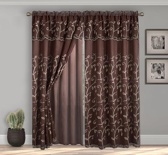 Elegant Comfort - Cortinas de Lujo Jacquard para Ventana, Juego de 2 Paneles con Cenefa adjunta y Respaldo Transparente de 54 x 84 Pulgadas, Cortinas victorianas con Bolsillo para Barra para Sala de