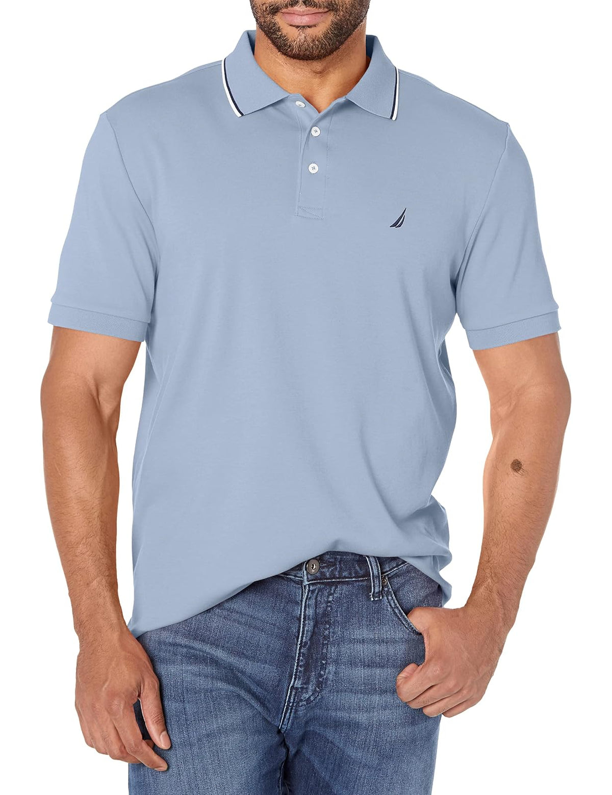 Nautica Polo de Manga Corta Ajuste Clásico para Hombre - lago ciudad azul - G