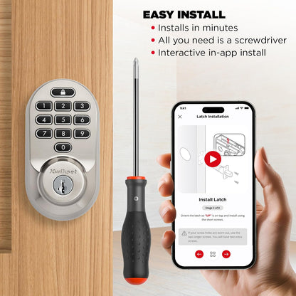 Kwikset Halo - Cerradura inteligente Wi-Fi, cerrojo de puerta de entrada sin llave, desbloqueo automático de geofence, certificado AAA de grado sin concentrador, fácil instalación, acabado de níquel