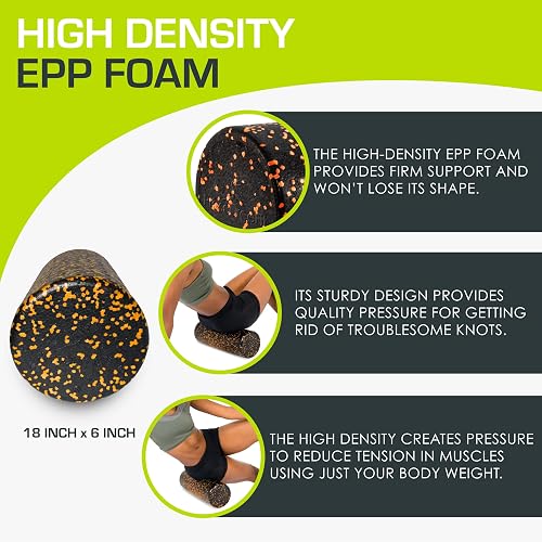 Prosource Fit High Density Speckled Black Foam Rollers, 45cm for Myofascial Release, Pilates, Trigger Point Massage and Muscle Therapy