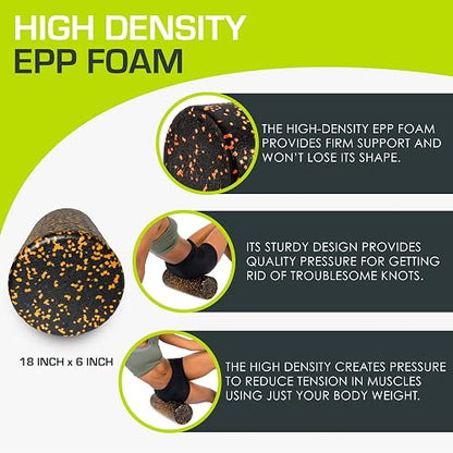 Prosource Fit High Density Speckled Black Foam Rollers, 45cm for Myofascial Release, Pilates, Trigger Point Massage and Muscle Therapy