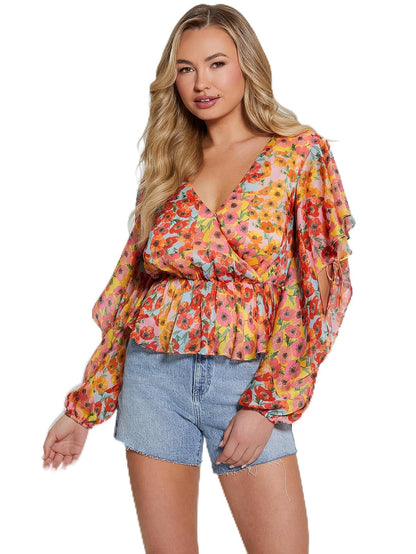 GUESS LS SASKIKA Drapy Top, Multicolor, S