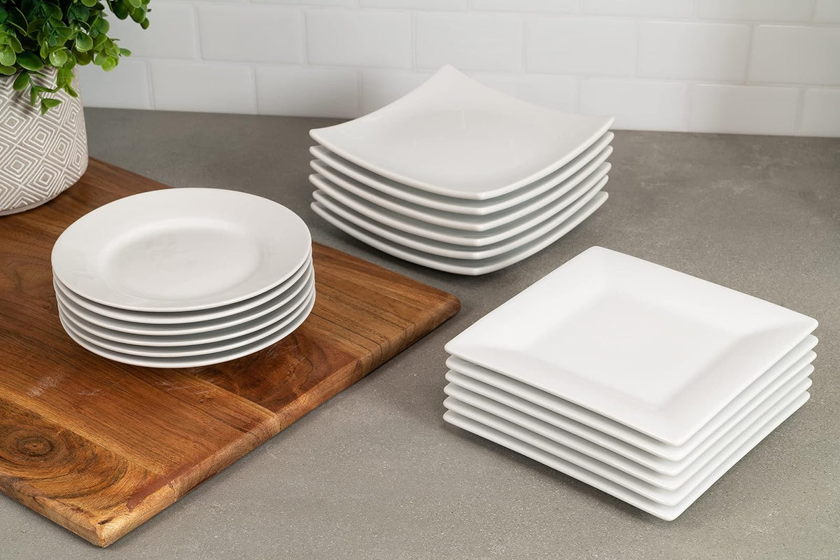 10 platos cuadrados de cerámica de fresa Street Simply White de 6 pulgadas, juego de 6 unidades