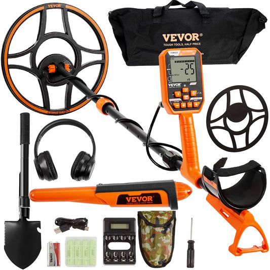 VEVOR Detector de Metales Impermeable, Bobina de 12 Pulgadas, Detector Profesional Recargable Dorado, 39-50 Pulgadas, Ajustable con LCD de 7 Modos avanzados DSP Chip Bluetooth, IP68 para detectar la