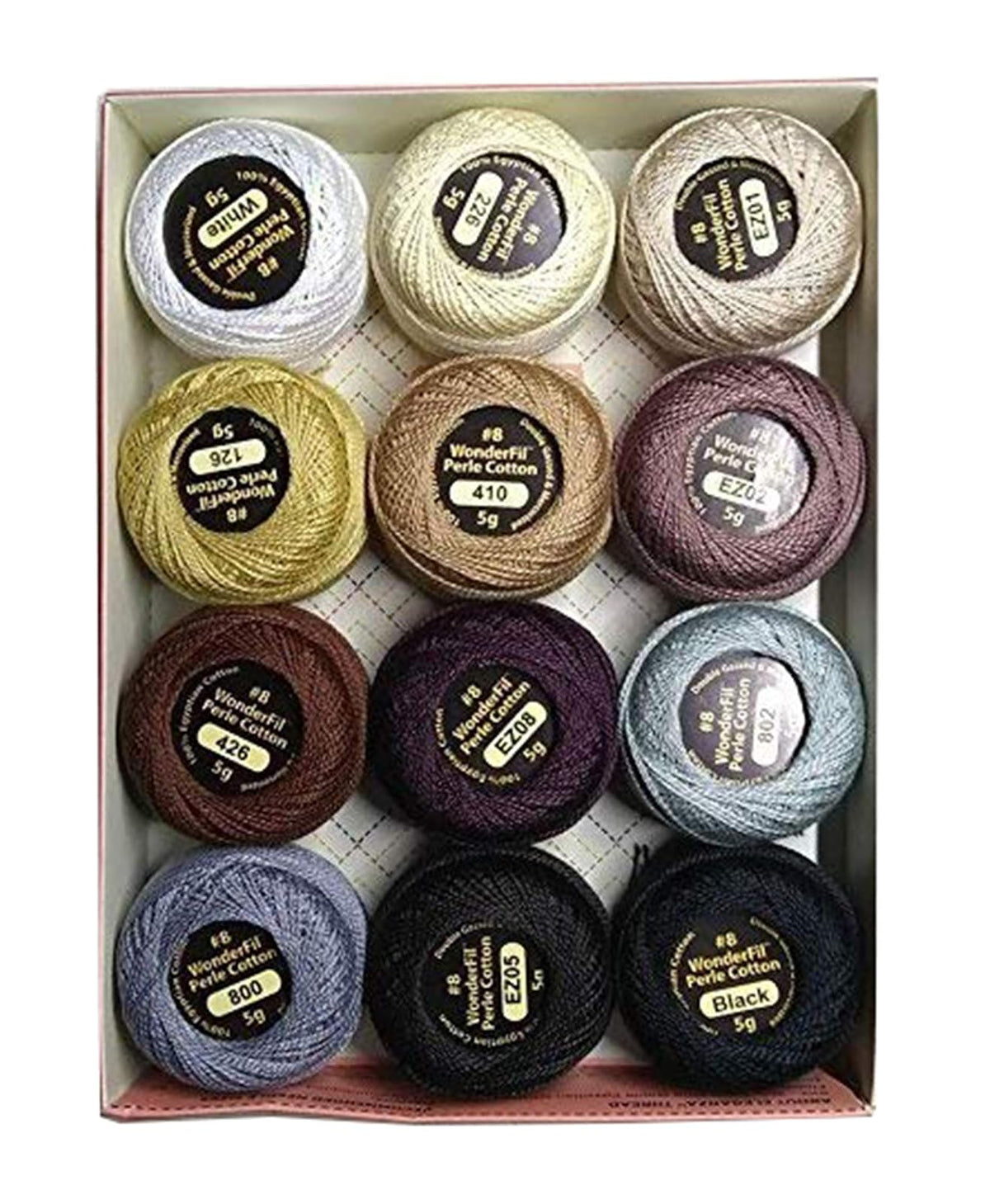 ELEGANZA Hilo bordado de algodón egipcio 8 W, 2 capas, 100% fibras largas, doble gas y mercerizado, 38 metros / 5 gramos, 12 colores