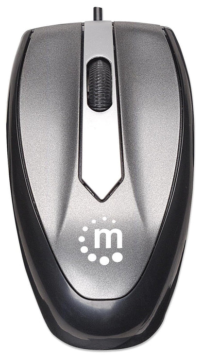 Manhattan, 177962 Mini Ratón Óptico MO1 con USB, Tres Botones con Rueda de Desplazamiento, 1000ppp, Color Negro metálico