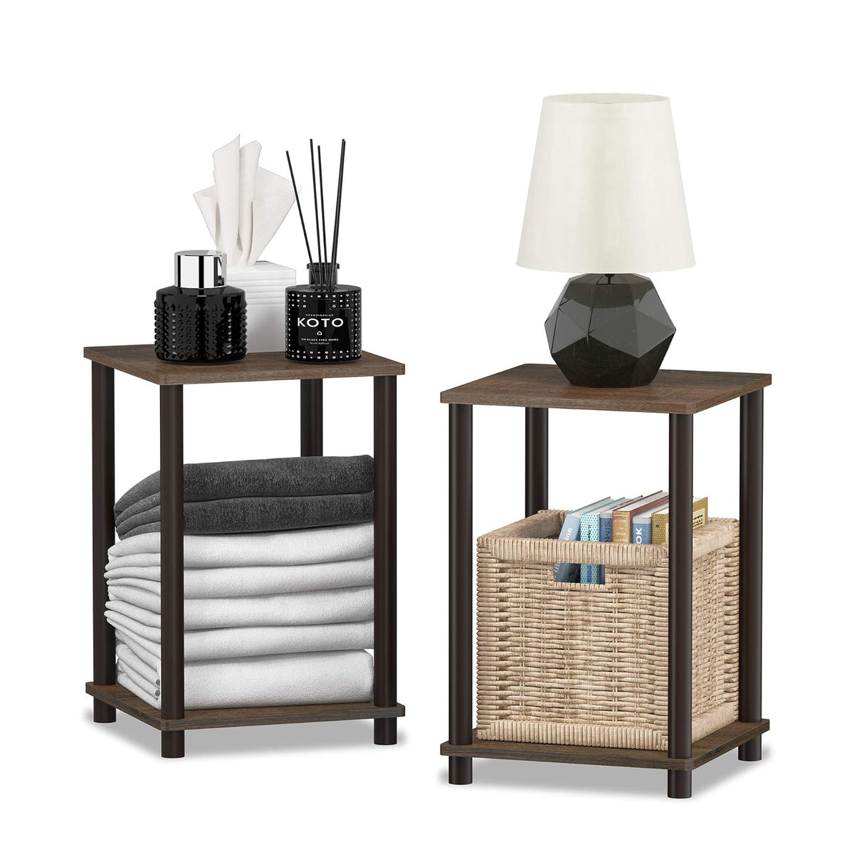 Furinno 2-99800WN Turn-N-Tube Haydn 2-Pack End Table, Walnut/Brown