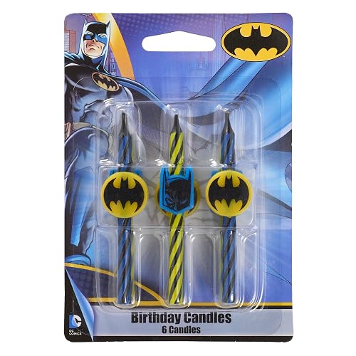 Batman™ - Velas de cumpleaños para tartas, 6 velas de cumpleaños para decoración de pasteles, velas de rayas negras, amarillas y rojas, adornos para tartas para fiesta de Batman