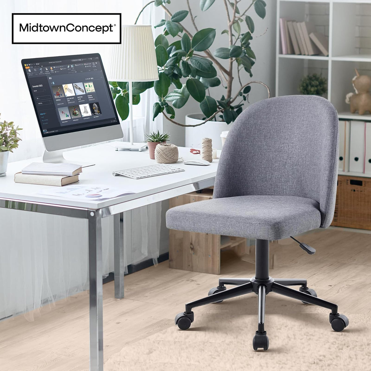 Silla de Oficina y Escritorio Ejecutiva, Ergonomica, con Tapizado de Tela Color Gris, con Ruedas