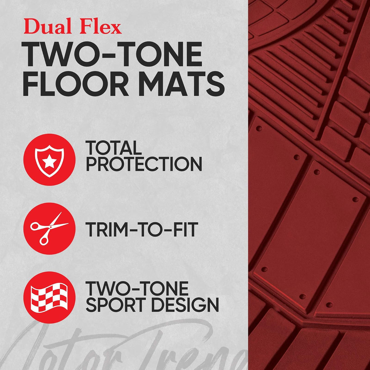 Motor Trend DualFlex™ - Alfombrillas de Goma Impermeables para Todo Tipo de Clima, 4 Piezas Deportivas con diseño de Dos Tonos para Automóvil, Todoterreno y Camiones, Protector de Alfombra de Automóvil