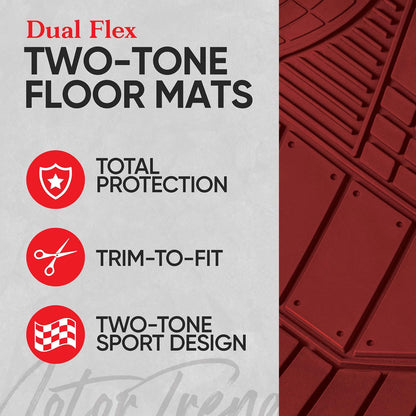 Motor Trend DualFlex™ - Alfombrillas de Goma Impermeables para Todo Tipo de Clima, 4 Piezas Deportivas con diseño de Dos Tonos para Automóvil, Todoterreno y Camiones, Protector de Alfombra de Automóvil