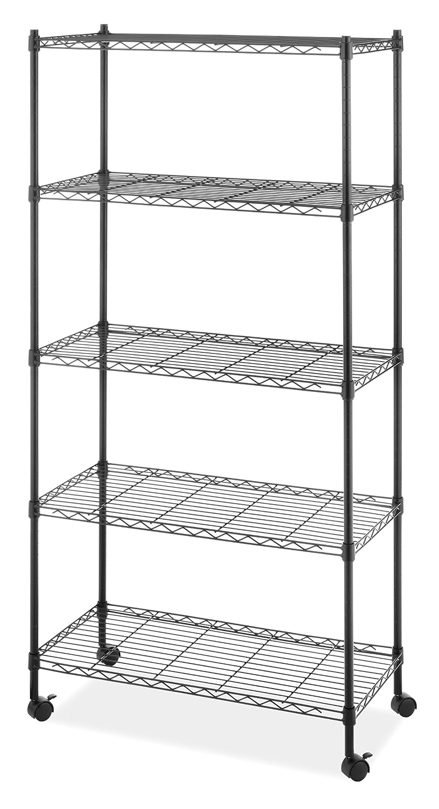 Whitmor - Estantería Suprema de 5 Niveles, estantes de Almacenamiento de Metal, Estante Ajustable Resistente con Ruedas, Capacidad de 400 Libras por Estante, 2000 Libras en Total para despensa