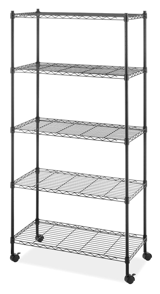 Whitmor - Estantería Suprema de 5 Niveles, estantes de Almacenamiento de Metal, Estante Ajustable Resistente con Ruedas, Capacidad de 400 Libras por Estante, 2000 Libras en Total para despensa