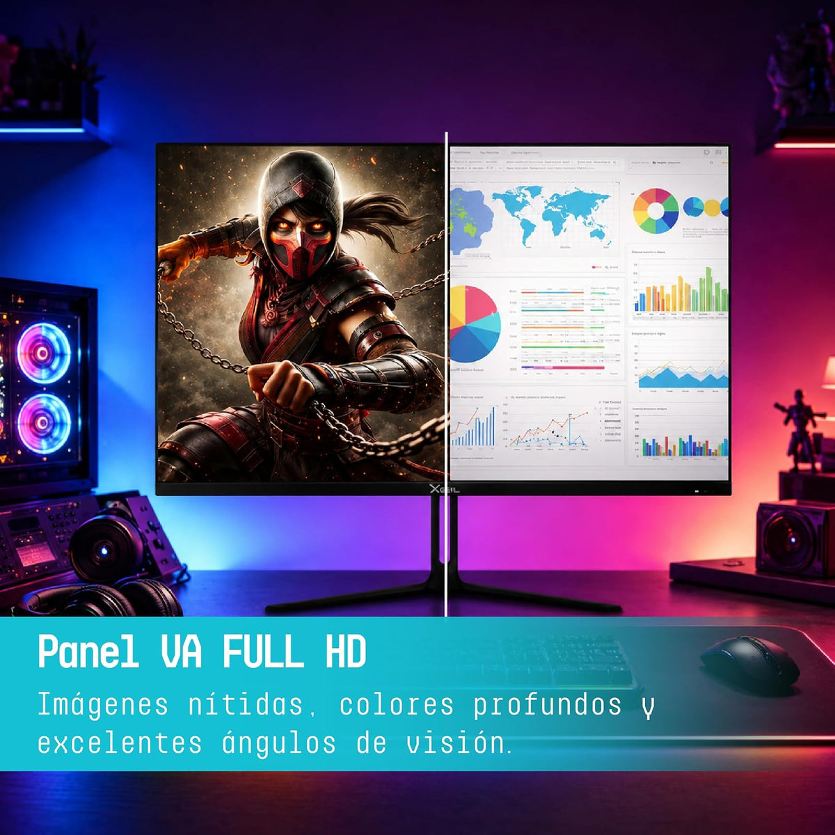 Xzeal Monitor 27" Xzeal XZ4010-2 Panel Curvo VA FHD 180Hz 1ms 1xDP + 1xHDMI + Vesa 100x100mm Negro