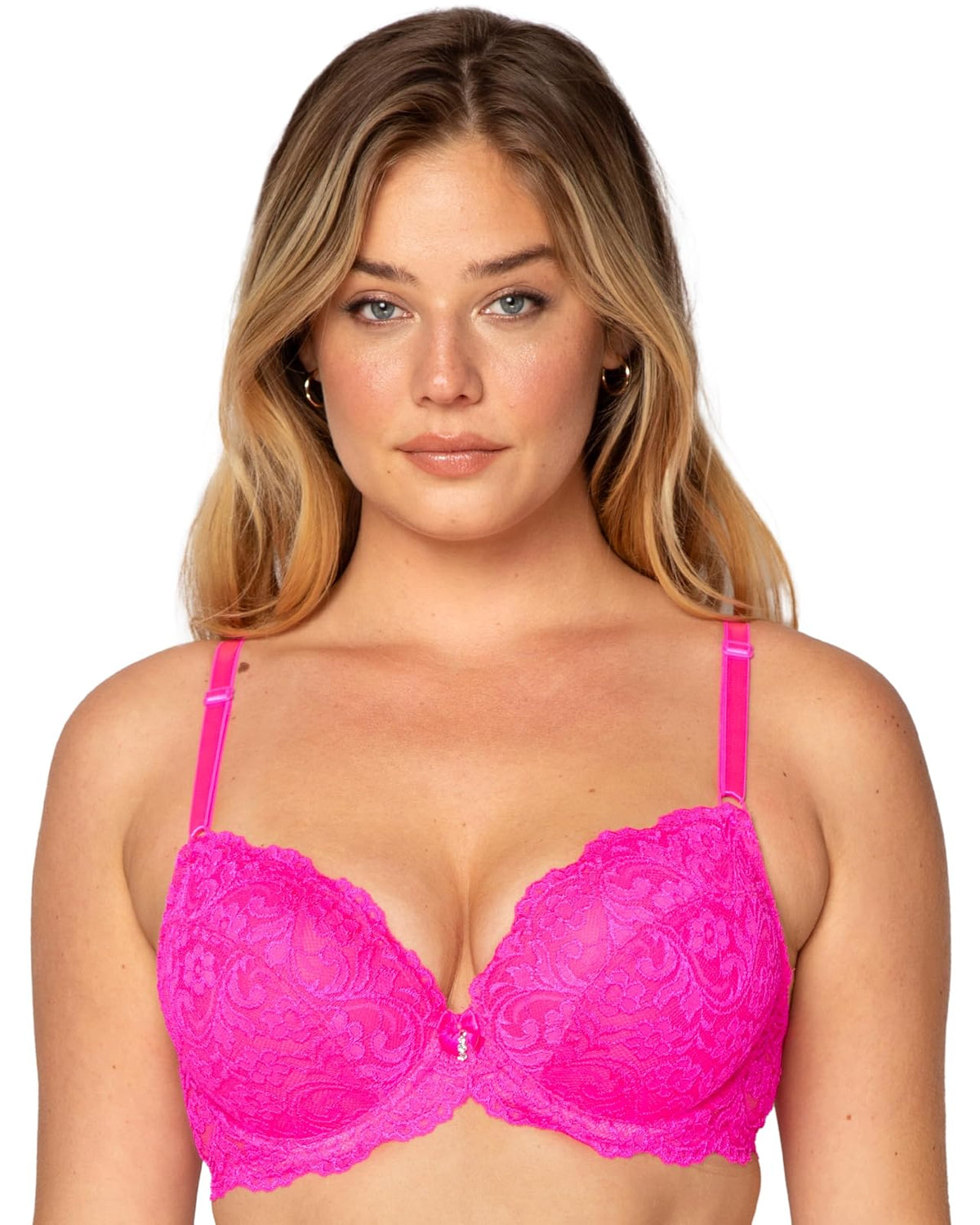 Smart & Sexy Women's Signature Lace Push-Up Bra, White, 40D - 42DD - Rosado mediano