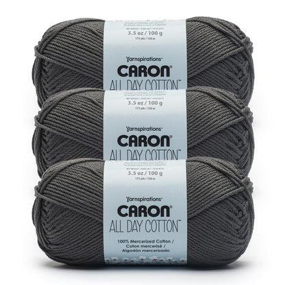 Caron All Day Cotton, Paquete de 3, 100% Algodón Mercerizado, Camisa Blanca - Gris