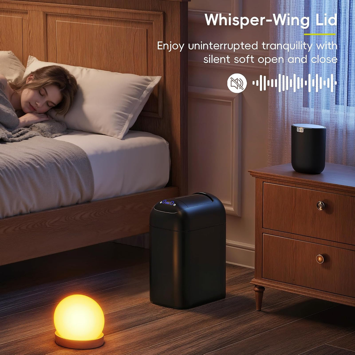 EKO Astro Slim - bote de basura con sensor, 10 litros/2.6 galones sin contacto con tapa de mariposa de cierre suave, sensor de movimiento de acero inoxidable para baño, cocina y oficina, negro mate
