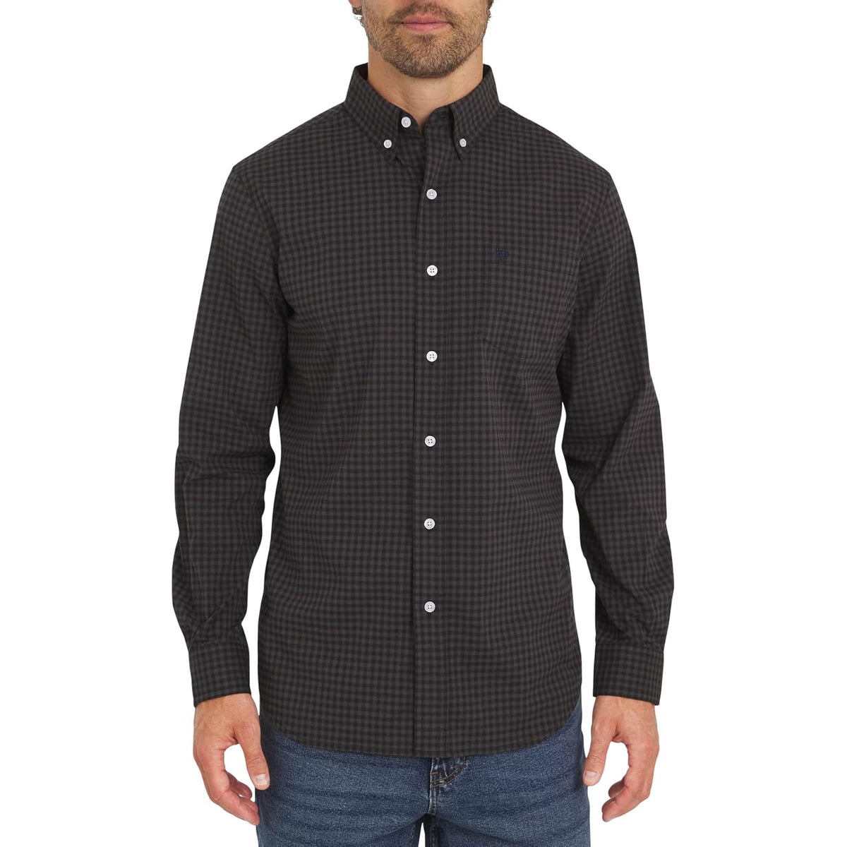 Chaps Camisa Casual de Popelina para Hombre, Manga Larga - CH - Grafito