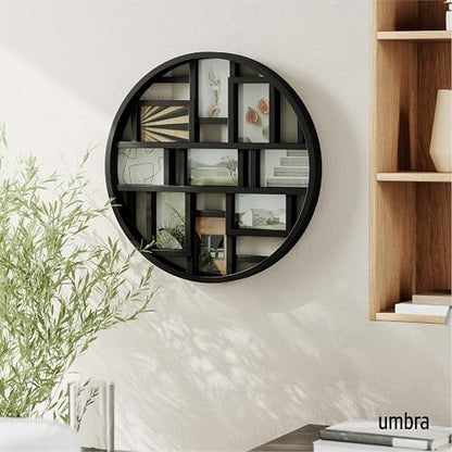 umbra Luna Photo/Art Displ Black, 21.9 x 21.9 x 1.8 | Pared de fotos redonda, fácil de montar con plantilla, imágenes fácilmente intercambiables, plástico de alta calidad