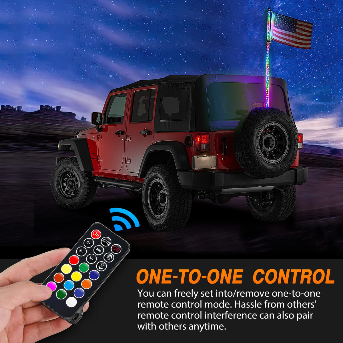 Nilight Luz Látigo LED RGB Espiral 3FT con Control Remoto RF para ATV UTV Polaris RZR