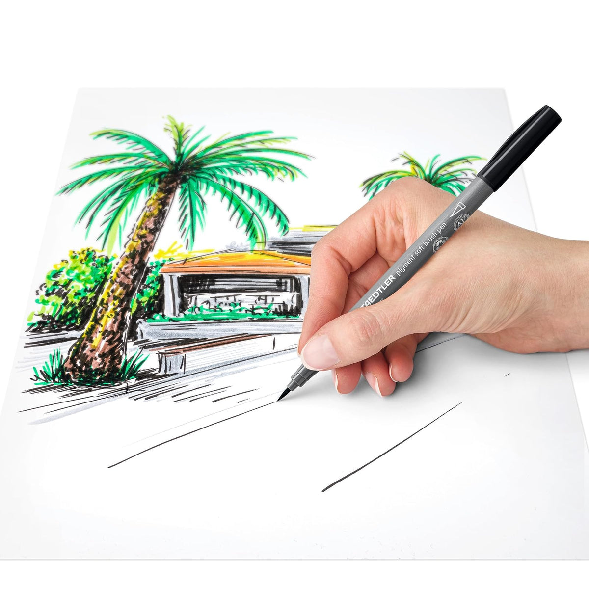 STAEDTLER Pigment Arts - Bolígrafo de pincel suave, color gris, paquete de 6 bolígrafos, 372 C6