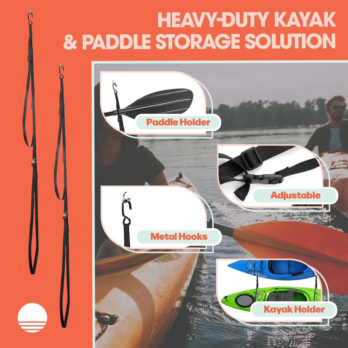 RAD Sportz - Soporte para Kayak de Pared o Techo para Tablas de Surf, Tablas de Remo, Sup o Canoa, Correas Ajustables para Kayak