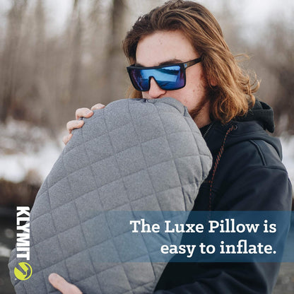 Klymit Luxe Pillow - Almohada inflable ligera y lujosa para viaje (nueva), color gris, XL