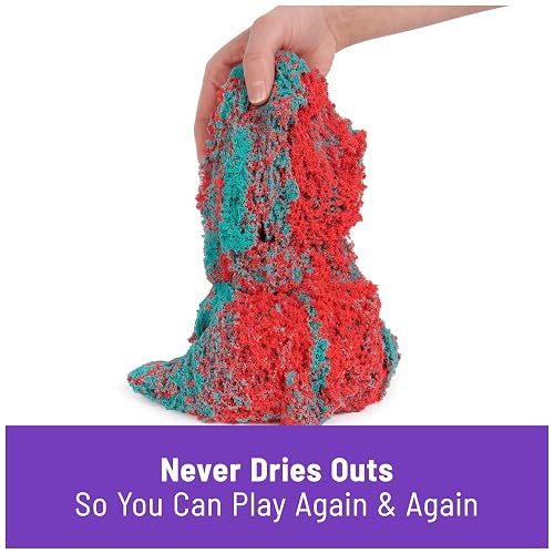 Kinetic Sand Mold n’ Flow, 680 g de Arena para Jugar de Color Rojo y Azul Verdoso, 3 Herramientas, Juegos sensoriales para niños a Partir de 3 años