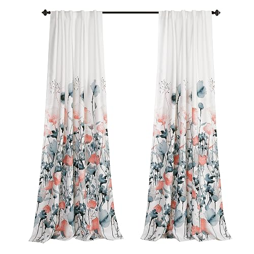 Lush DÉCOR Zuri - Juego de Cortinas para Ventana de filtrado de luz para Sala de Estar, Comedor, recámara (par), 84 x 52 Pulgadas, Azul y Coral, 2 Unidades
