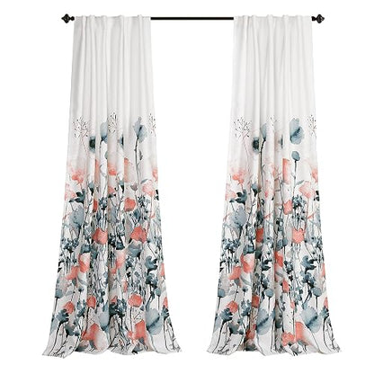 Lush DÉCOR Zuri - Juego de Cortinas para Ventana de filtrado de luz para Sala de Estar, Comedor, recámara (par), 84 x 52 Pulgadas, Azul y Coral, 2 Unidades