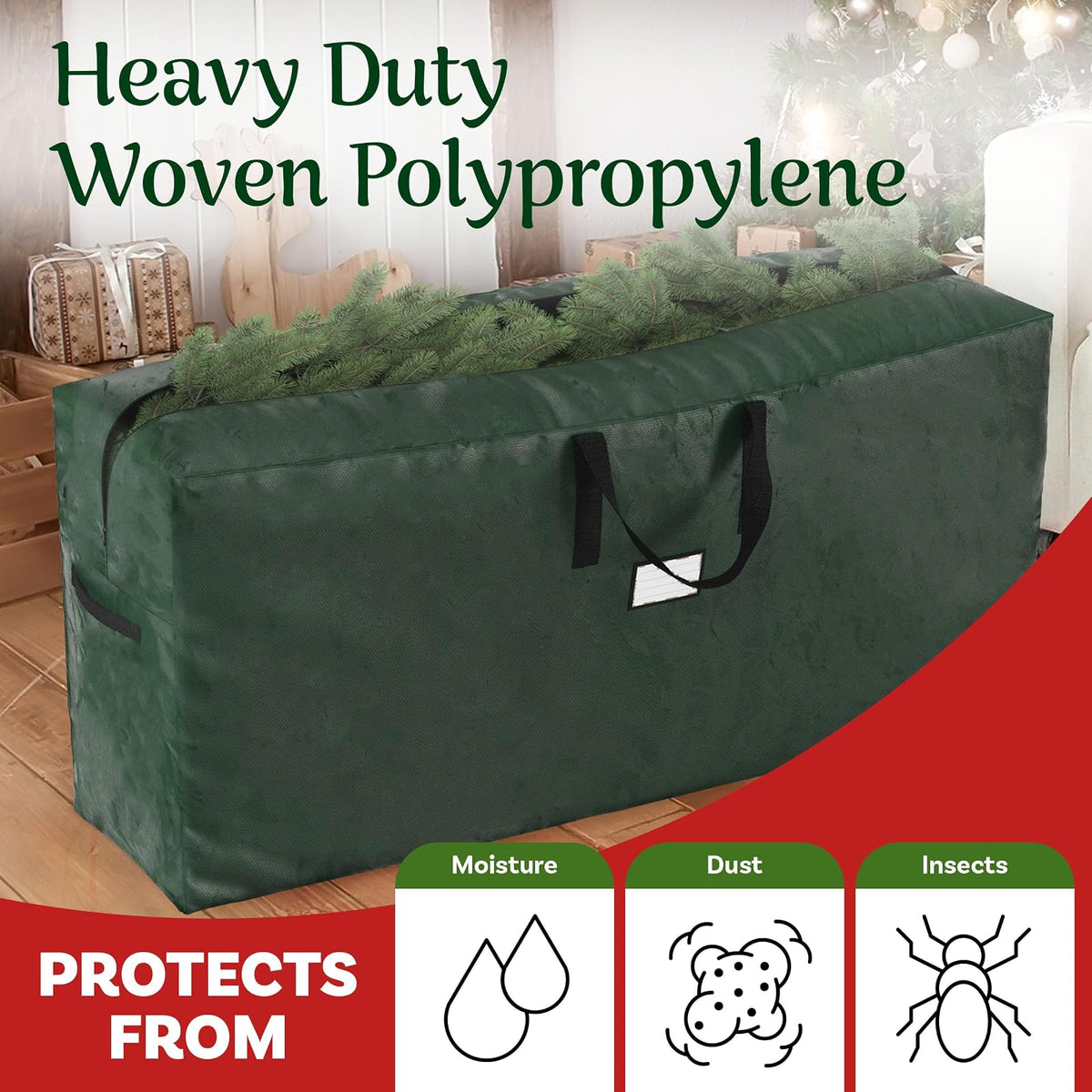 Elf Stor - Bolsas de almacenamiento para árbol de Navidad, juego de 2 bolsas de decoración extra grandes para árboles artificiales desmontados de 9 pies y guirnaldas (verde)