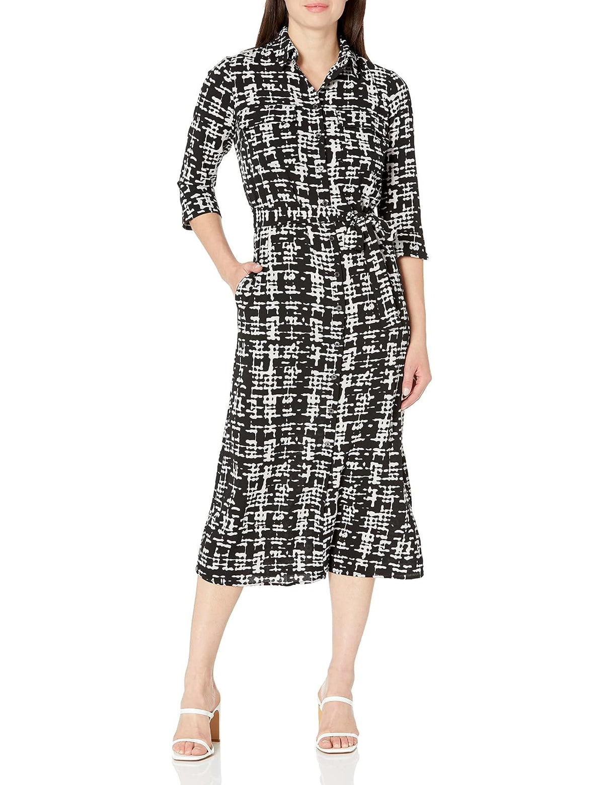 Donna Morgan 3/4 Sleeve Bubble Crepe Midi Shirt Dress VestidoMujer