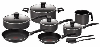 T-FAL Bateria de Cocina de 13 piezas Family Cook Gris con antiadherente Resist Plus 100 seguro para tu salud. Todo lo que necesitas para tu cocina. Tecnología Thermo-Señal, B479SD84.