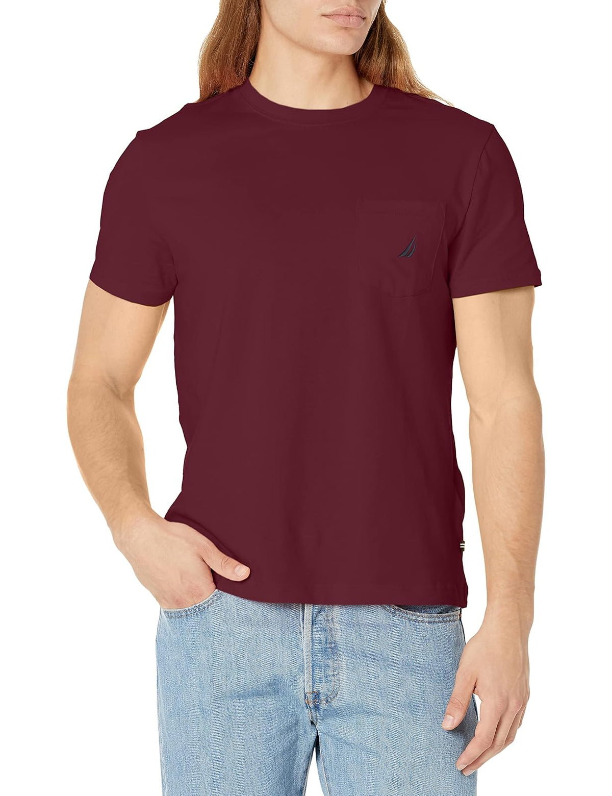 Nautica Playera con Bolsillo para Hombre - XXL - Borgoña naufragio