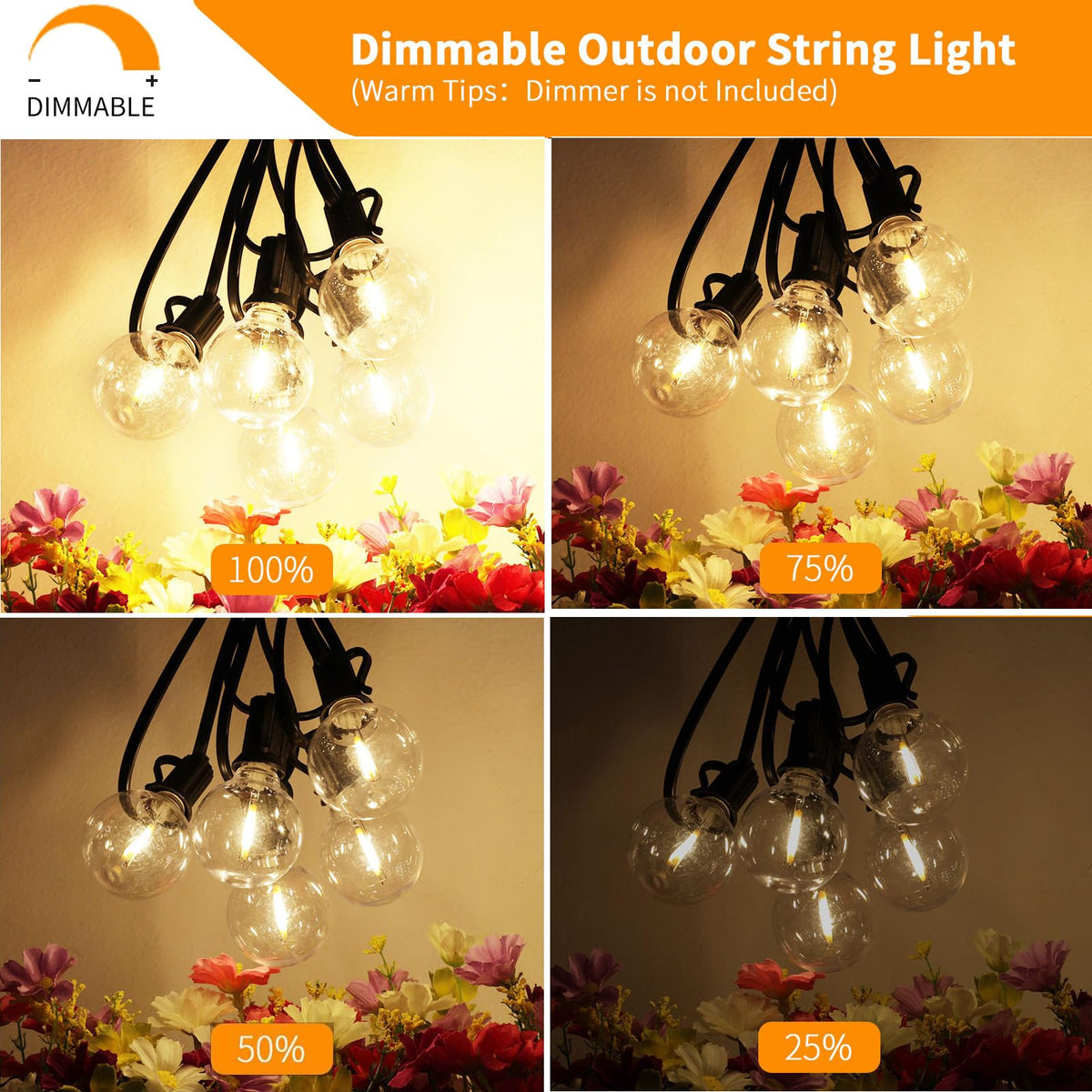 Svater Guirnalda de Luces Exterior 15M con 25 bombillas de plástico G40, IP44 impermeable 2700 K blanco cálido, luces de patio para cafetería, bistro, fiesta de pérgola