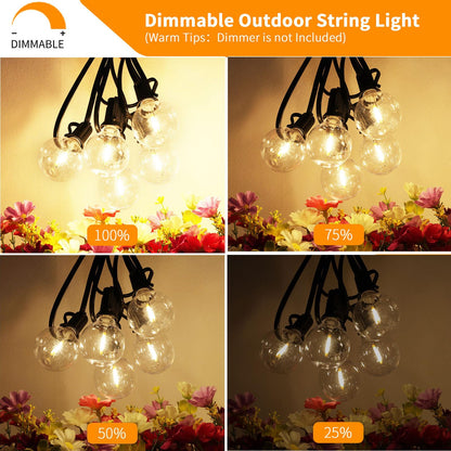 Svater Guirnalda de Luces Exterior 15M con 25 bombillas de plástico G40, IP44 impermeable 2700 K blanco cálido, luces de patio para cafetería, bistro, fiesta de pérgola