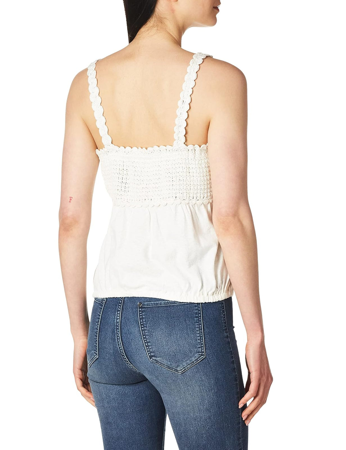 Lucky Brand Top de Ganchillo de Manga Corta con Cuello Cuadrado Blusas Mujer