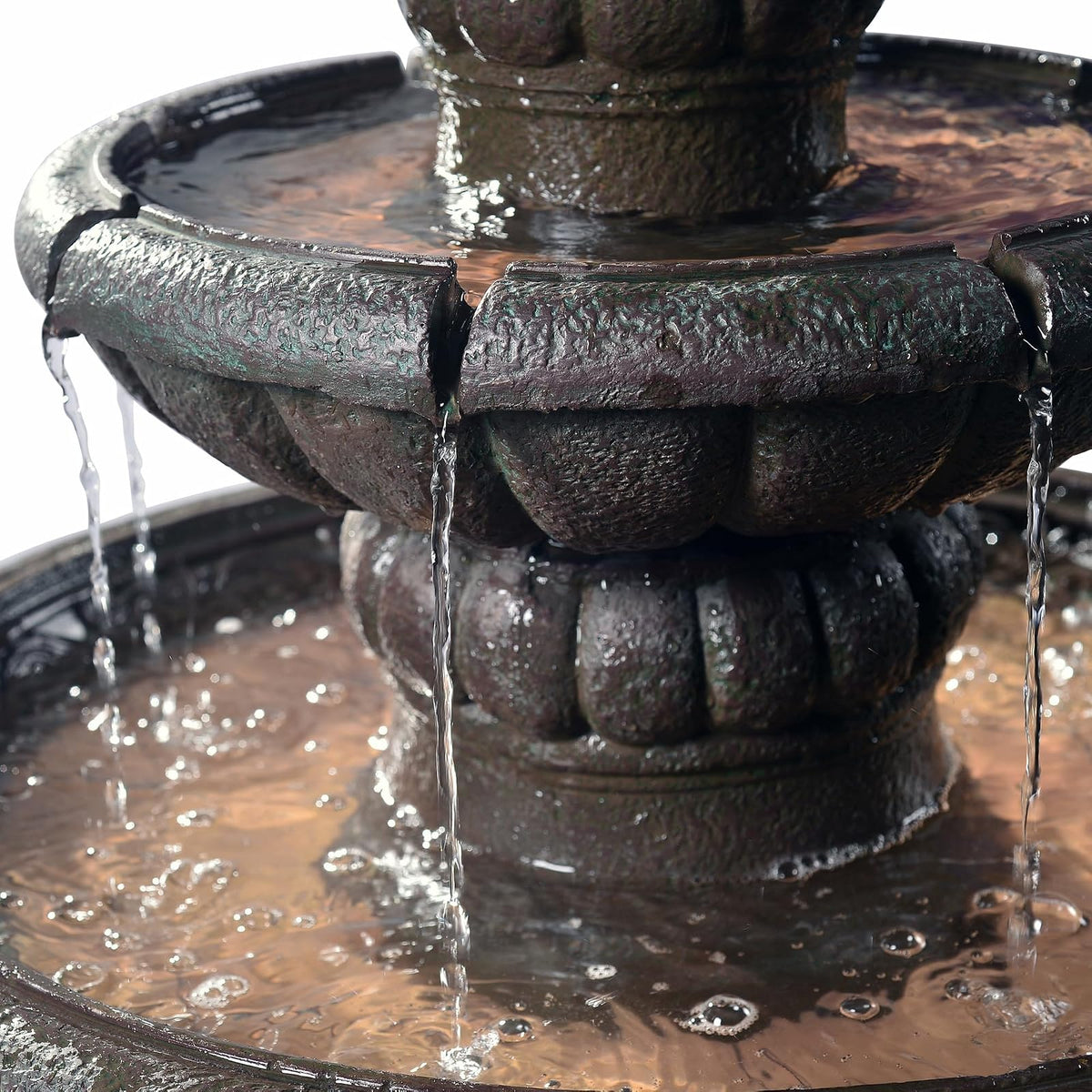 Teamson Home - Pedestal de piña de Lujo, 2 Niveles, Fuente de Cascada con Bomba para Patio al Aire última intervensión, jardín, Patio, terraza, 39 Pulgadas de Altura, Gris Hierro