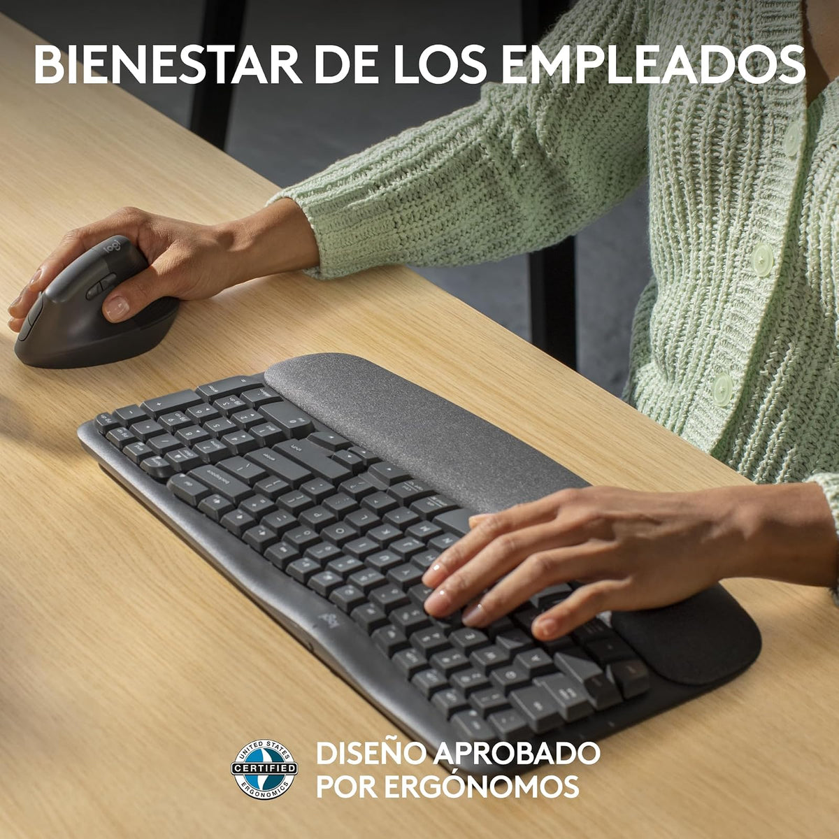 Logitech Wave Keys for Business, Teclado ergonómico inalámbrico con reposamanos Acolchado, tecnología Logi Bolt Segura, Bluetooth, Compatible con Windows/Mac/Chrome/Linux - Grafito