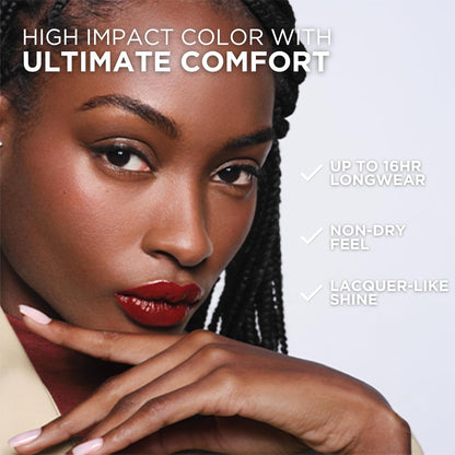 L'Oréal Paris Infallible Laque Resistance, Labial Líquido con Acabado Brillante, Brillo Instantáneo y Color de Larga Duración Hasta por 16h, Tono Berry Bordeaux 520