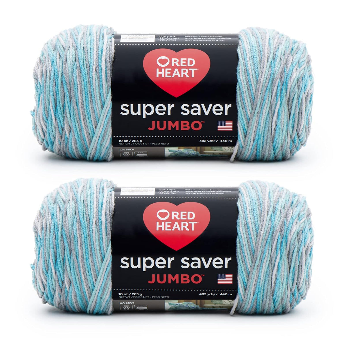 Red Heart Super Saver Estambre Acrílico Jumbo, Paquete de 2, 396 g - Paquete de 2 - Rojo