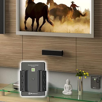 Koblenz Supresor de Picos, Protector de Voltaje de Pared, Multicontacto, 2500 VA, 6 Contactos Giratorios, Hogar y Oficina, TVs, Computadoras, DVDs, Desconexión Automática, Protección Gold (PV-2500 D)