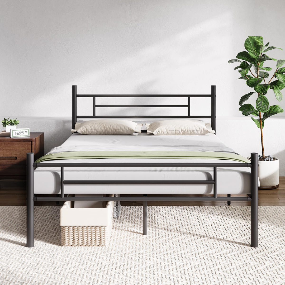 Novilla Marco de Cama de 14 Pulgadas de Metal Plataforma de Metal, Bajo la Cama de Almacenamiento de Listones de Metal Resistente