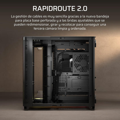 Corsair Air 5400 RS-R ARGB Caja para PC Semitorre – Negro | Panorámica, Triple Cámara, 3 ventiladores RS120-R ARGB Reverse-Rotor preinstalados, conductos de alto flujo y bajo ruido