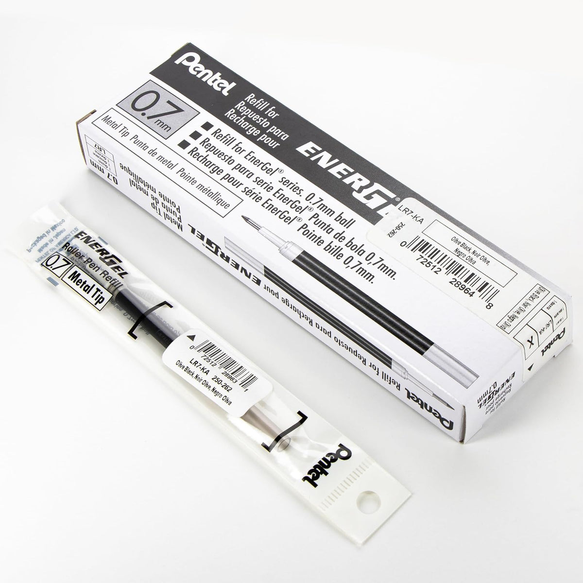 Pentel - Tinta de repuesto para bolígrafo de gel líquido EnerGel (0.7 mm), línea media, tinta negra oliva, caja de 12 recambios (LR7-KA)