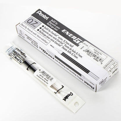 Pentel - Tinta de repuesto para bolígrafo de gel líquido EnerGel (0.7 mm), línea media, tinta negra oliva, caja de 12 recambios (LR7-KA)